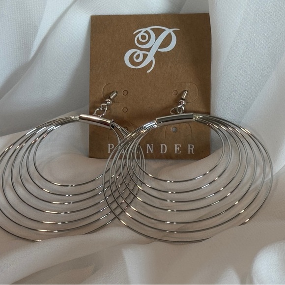 Plunder Shiny Silver Layered Multi-Hoop Earrings - Picture 3 of 4